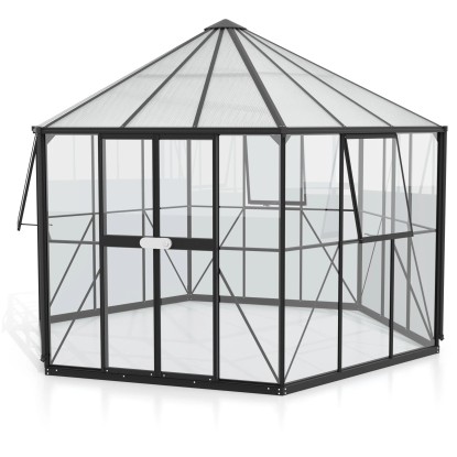 Vitavia rastlinjak Hera 9000 ESG 3 mm HKP 6 mm Črn 9 m² s temeljem