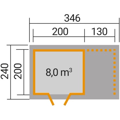 OBI Lesena vrtna hišica Cortina B 330 cm x 200 cm s prizidkom 130 cm