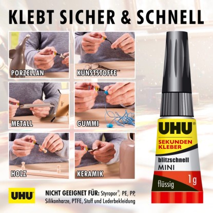 Uhu Sekundno lepilo Blitzschnell Mini 3 x 1 g