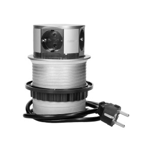 Orno Potopna pohištvena vtičnica z 1,5 m kablom z zaščitnim kontaktom srebrna