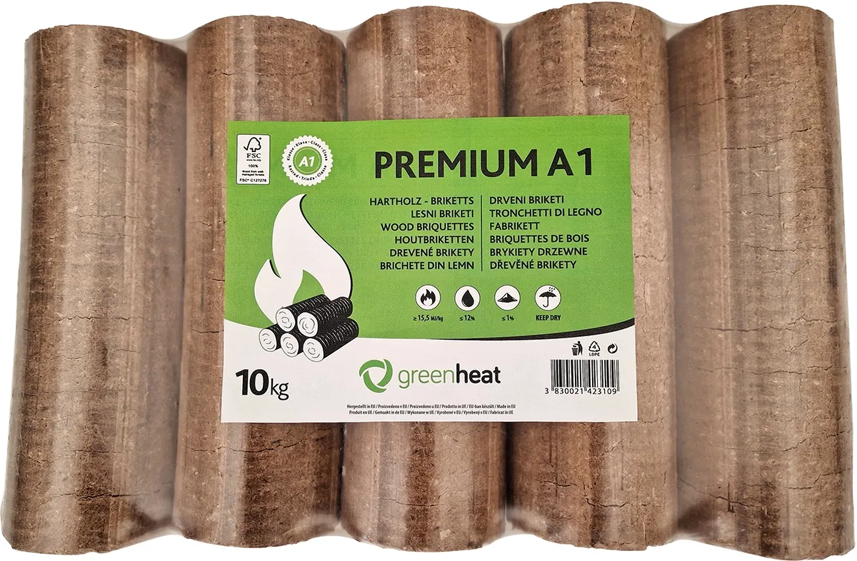 Greenheat Lesni briketi Premium v PVC foliji 10 kg