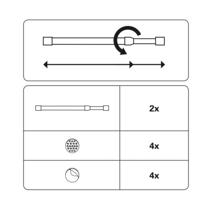 Gardinia Vpenjalni drog Ø 8 mm Bel 45 cm - 65 cm 2 kosa