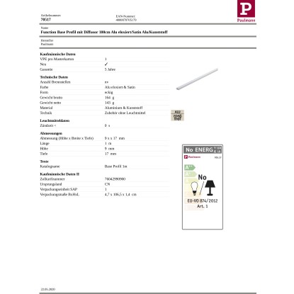 Paulmann Base profil 1 m z difuzorjem