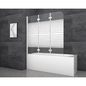Aurlane Zložljiva stena za kad White Stripes 3 bela 140 cm x 140 cm 3-krilna