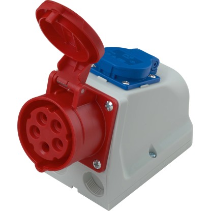 Kombinirana CEE stenska vtičnica 5-polna IP44 16 A rdeča, siva, modra
