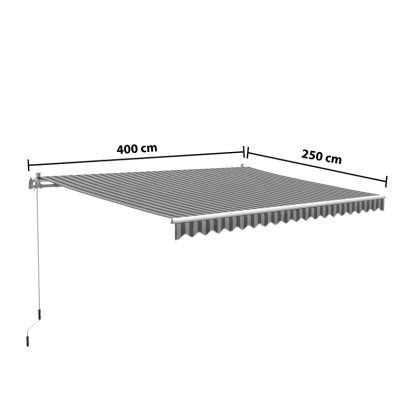 Markiza s pregibnimi rokami Aventura 400 cm × 250 cm, sivo bela črtasta