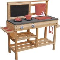 Otroška kuhinja FSC® jelka 93 cm x 82,5 cm x 32 cm rdeče-sivo-črna