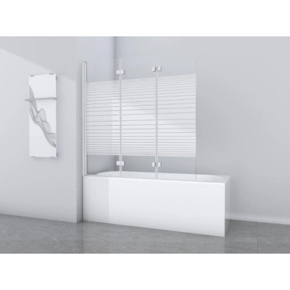 Aurlane Zložljiva stena za kad White Stripes 3 bela 140 cm x 140 cm 3-krilna