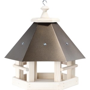 Ptičja hišica z bakreno obarvano kovinsko streho borov les naravne barve