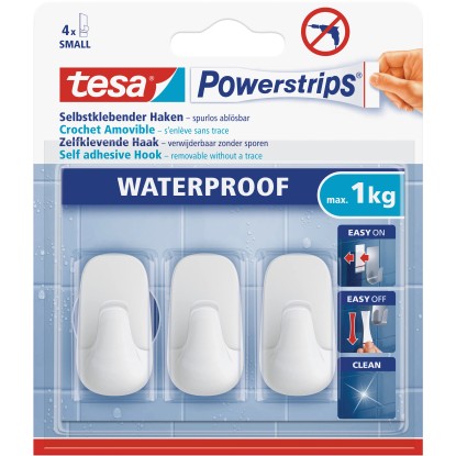 Tesa Samolepilna kljukica Waterproof Umetna masa 3 kosi