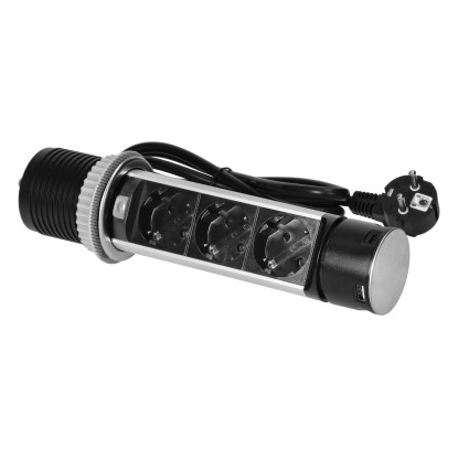 Orno Vgradna pohištvena vtičnica s polnilnikom USB in 1,5 m kablom inox