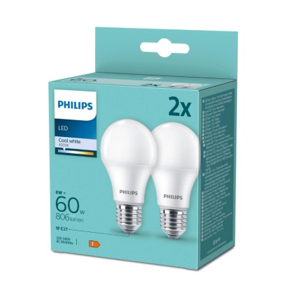 Philips LED sijalka 60 W, E27, 4.000 K 2 kosa