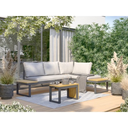 Zunanja sedežna garnitura Lipson 3-delna iz akacijevega lesa in aluminija Siva