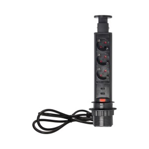 Orno Izskočna namizna vtičnica z 1,8 m kablom in polnilnikom USB črna