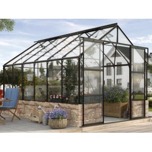 Rastlinjak Cassandra 9900 ESG 3 mm črn s podzidkom Siola peščenjak