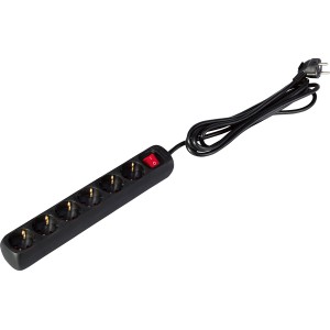 Električni razdelilnik s 6 vtičnicami in stikalom, črn, 3 m
