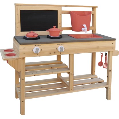 Otroška kuhinja FSC® jelka 93 cm x 82,5 cm x 32 cm rdeče-sivo-črna