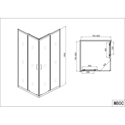 Sanotechnik Kotna tuš kabina Serije M 90 cm x 90 cm x 190 cm krom