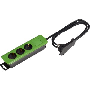 Namizni električni razdelilnik s 3 vtičnicami in stikalom Zelen