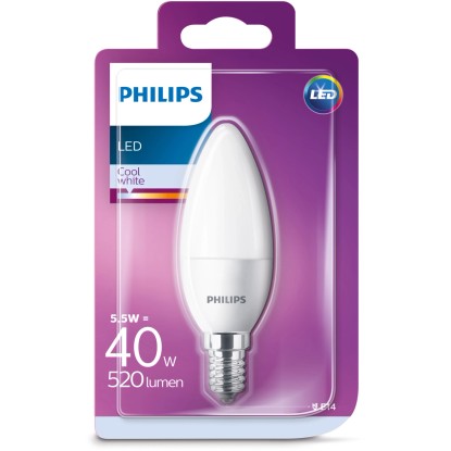 Philips LED-sijalka v obliki sveče E14/5,5 W (520 lm) Nevtralno bela ER: A+