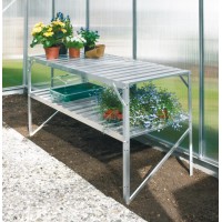 Aluminijasta miza 2 odlagalni površini 121 cm x 54 cm Gola alu-površina