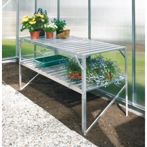 Aluminijasta miza 2 odlagalni površini 121 cm x 54 cm Gola alu-površina