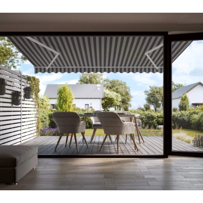 Markiza s pregibnimi rokami Aventura 300 cm × 200 cm, sivo bela črtasta