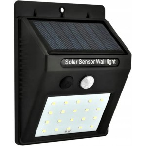 LED stenska solarna svetilka s senzorjem 3 W/200 lm/3,7 V/1200 mAh/IP65 črna
