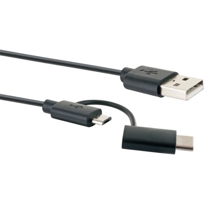 Schwaiger USB sinhr. in polnilni kabel USB 3.1 tip C/USB 2.0 Micro B črni 1 m