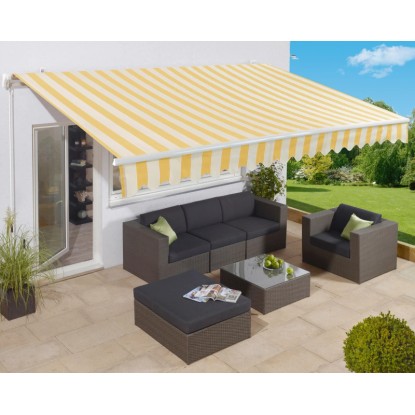 Markiza s pregibnimi rokami Aventura 400 cm × 250 cm, rumeno-bela črtasta