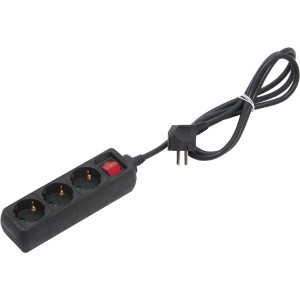 Električni razdelilnik s 3 vtičnicami in stikalom črn 1,4 m