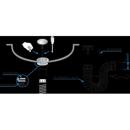 Sanotechnik Fleksibilni sifon za umivalnik s pokrovom bel