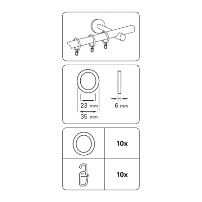 Obroči za karnise vitražnih in kavarniških zaves Beli