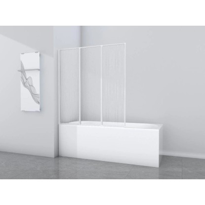 Aurlane zložljiva stena za kopalno kad White Cloud 120 cm x 130 cm bela 3-krilna