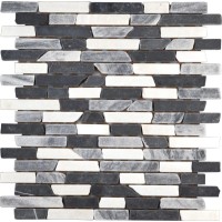 Marmorni mozaik, črna, siva, bela, Mix Brick, 28,5 cm x 30,5 cm