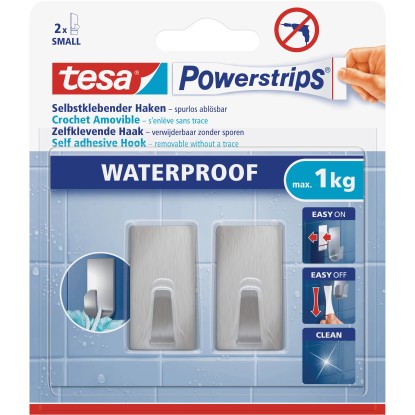 Tesa Samolepilna kljukica Waterproof Nerjaveče jeklo 2 kosa