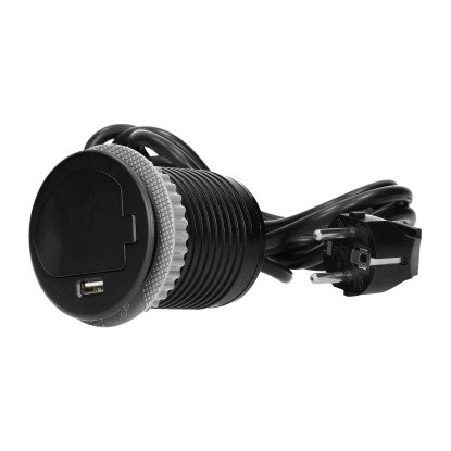 Orno Potopna pohištvena vtičnica z USB polnilnikom in 1,9 m kablom črna