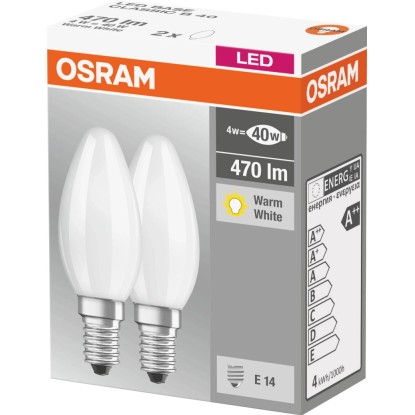 Osram LED-svetilka Base v obliki sveče E14/4 W (470 lm) toplo bela 2 kos