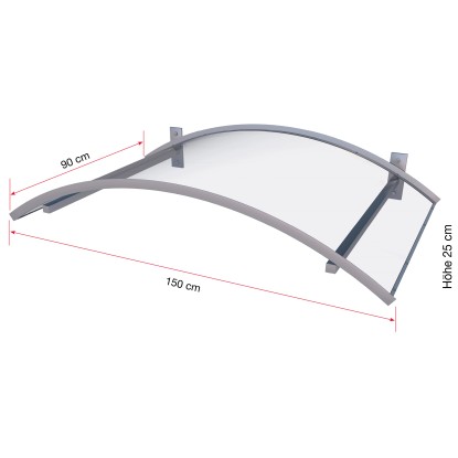 Ukrivljen nadstrešek z LED tehn. videz nerj. jekla/prozoren 25 x 150 x 90 cm