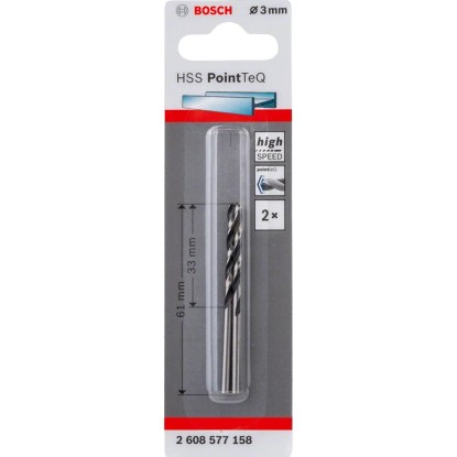 Bosch Spiralni sveder HSS PointTeQ 3 mm 2 v kompletu