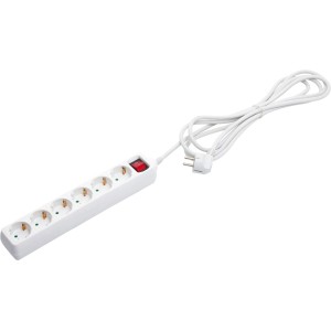 Električni razdelilnik s 6 vtičnicami in stikalom, bel, 3 m