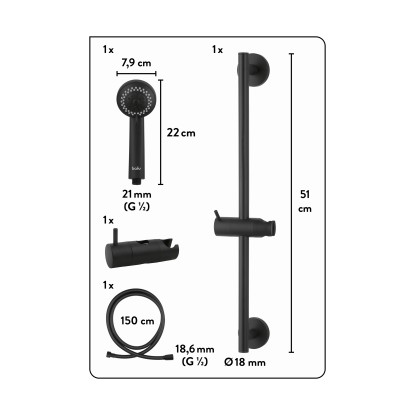 baliv Garnitura za ročno prho DBS-50.150 Črna mat
