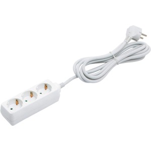 Električni razdelilnik s 3 vtičnicami, bel, 3 m