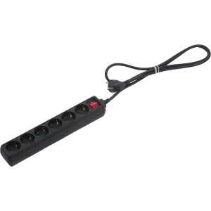 Električni razdelilnik s 6 vtičnicami in stikalom črn 1,4 m