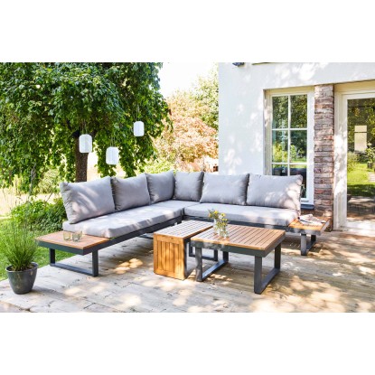 Zunanja sedežna garnitura Lipson 3-delna iz akacijevega lesa in aluminija Siva