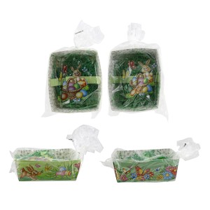 Okrasna kartonska košara z velikonočno travo 13 cm x 16 cm