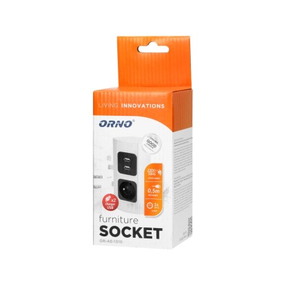 Orno Podometna električna vtičnica s polnilnikom USB črno srebrna