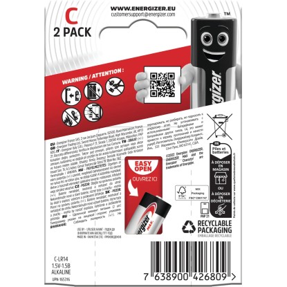 Energizer Max Alkalna baterija C Pakiranje po 2 kosa