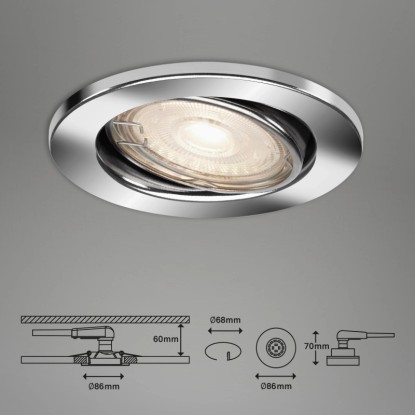 Briloner LED vgradna svetilka 3-delni komplet GU10 kromirana Ø 8,6 cm vrtljiva