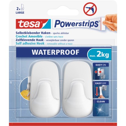 Tesa Samolepilna kljukica Waterproof Umetna masa 2 kosa 2 x Powerstrips Large